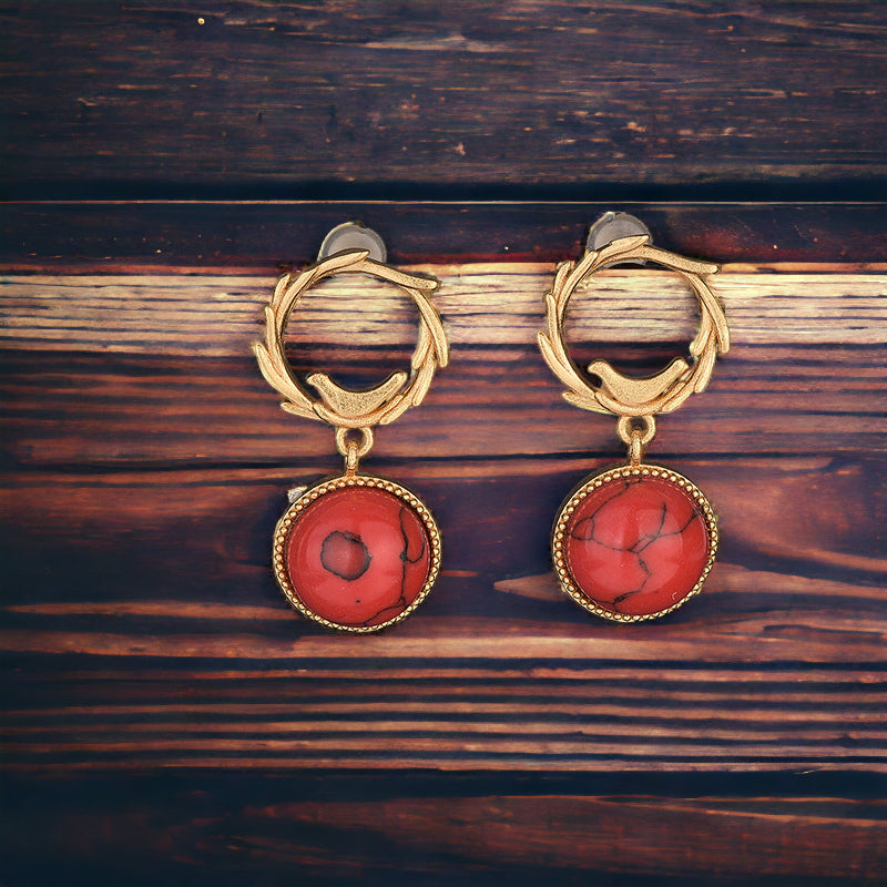 Olive Leaf Red Turquoise Vintage Style Earrings