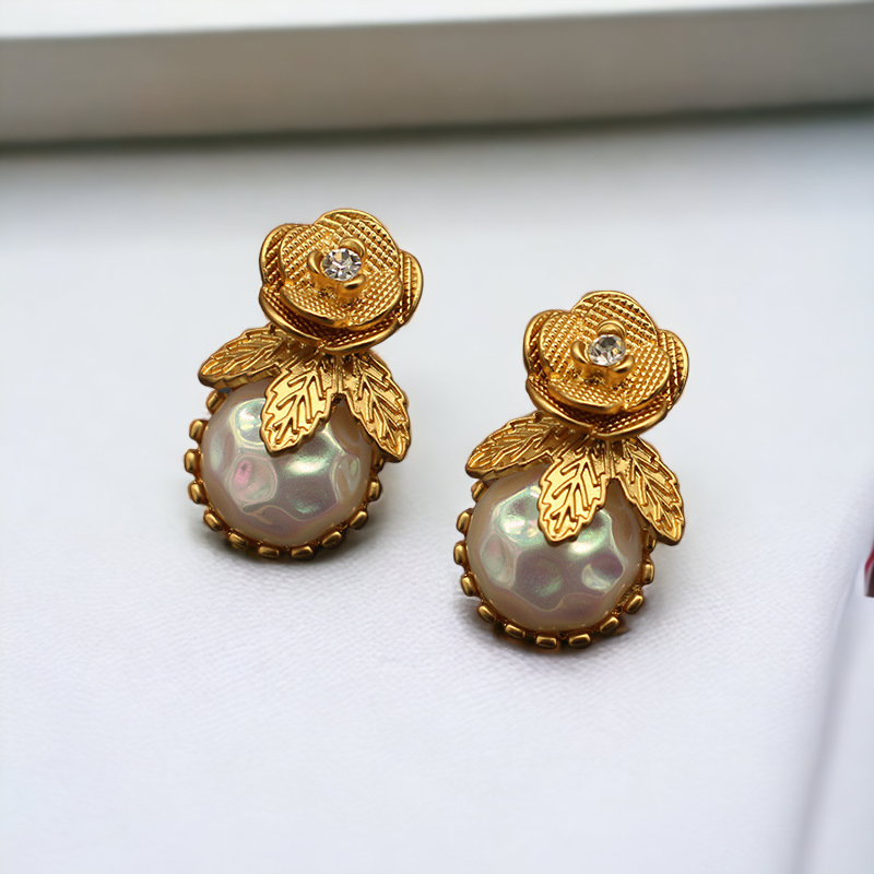 Floral Simulated Baroque Pearl Earrings