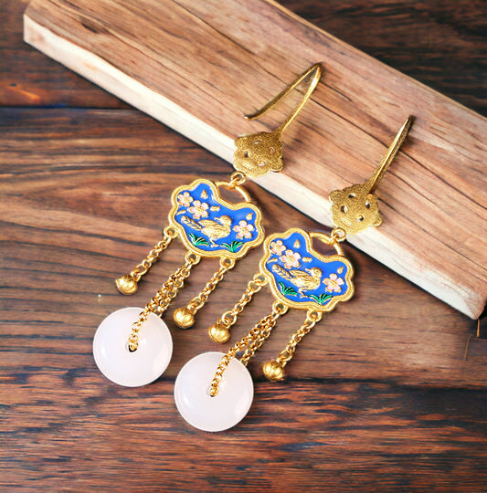 Bird & Flowers Tassel Drop Earrings