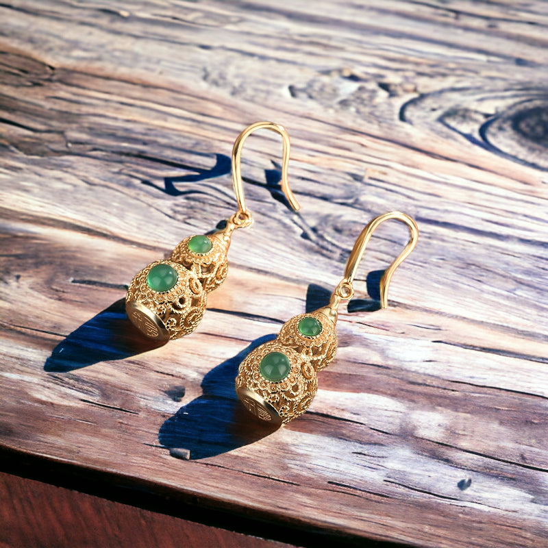 Hollow Gourd Shape Earrings with Chrysoprase