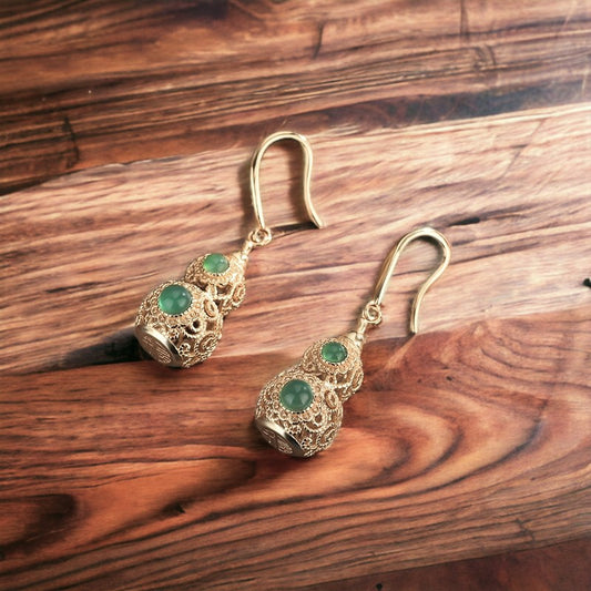 Hollow Gourd Shape Earrings with Chrysoprase