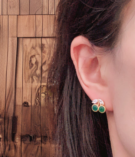 Dainty Green Cherry Stud Earrings