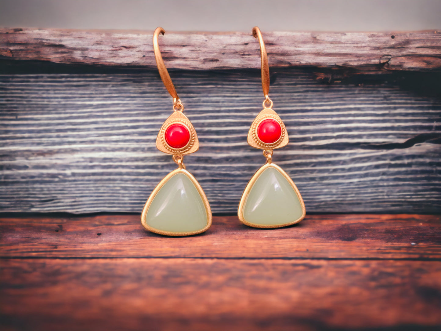 Geometric Vitreous Enamel Jade Earrings