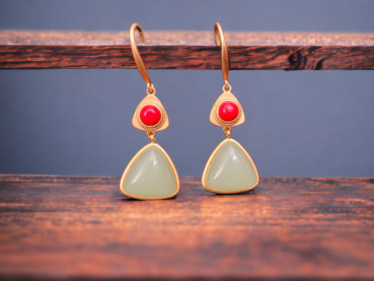 Geometric Vitreous Enamel Jade Earrings