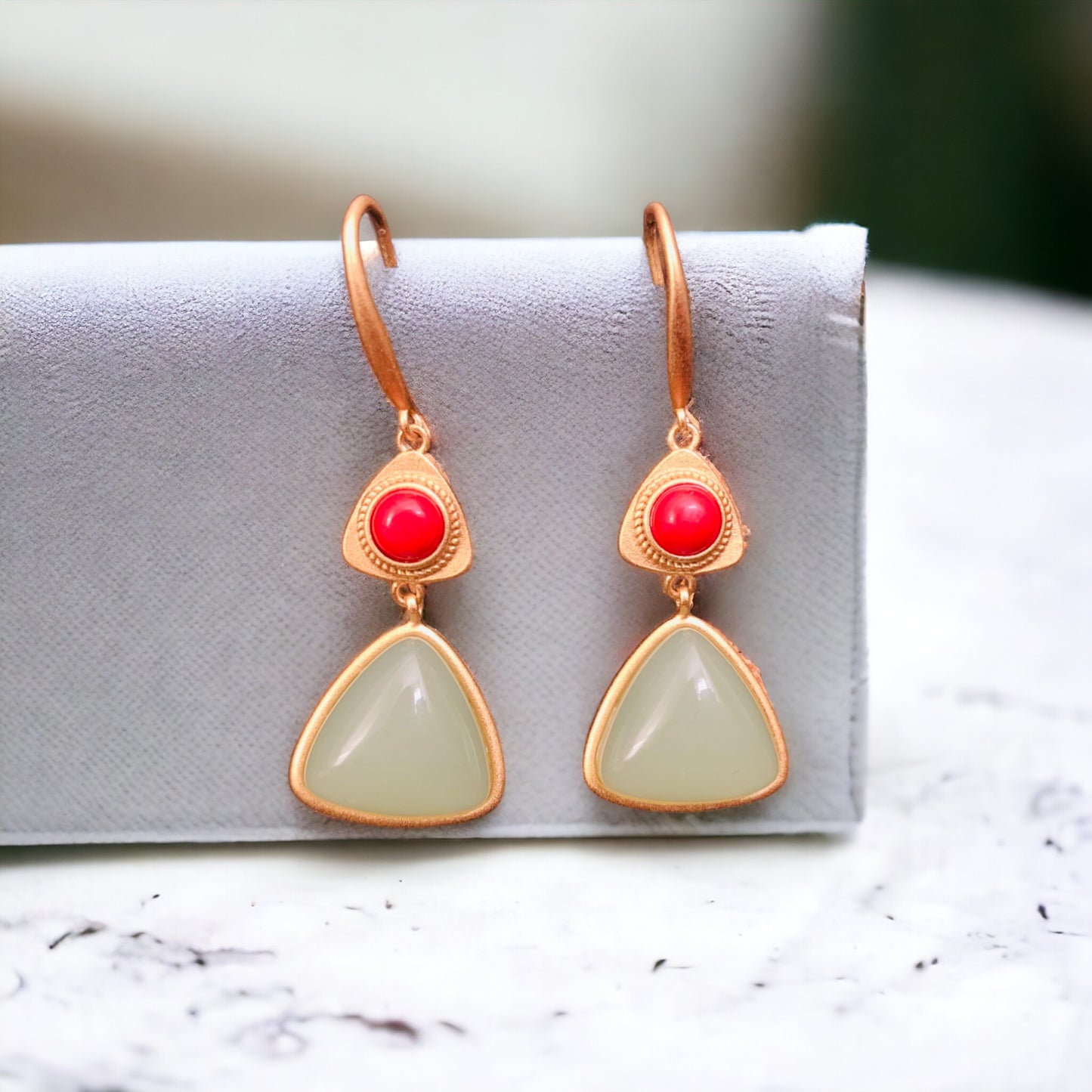 Geometric Vitreous Enamel Jade Earrings