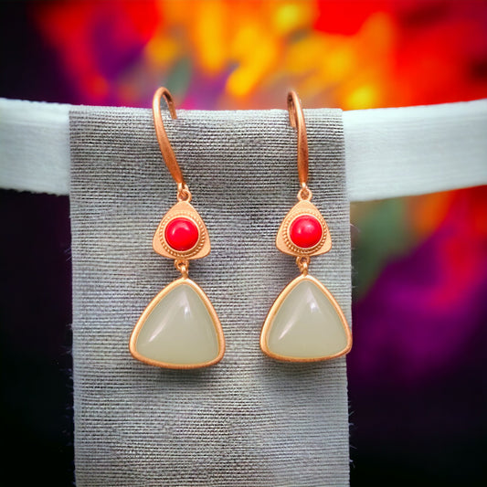 Geometric Vitreous Enamel Jade Earrings