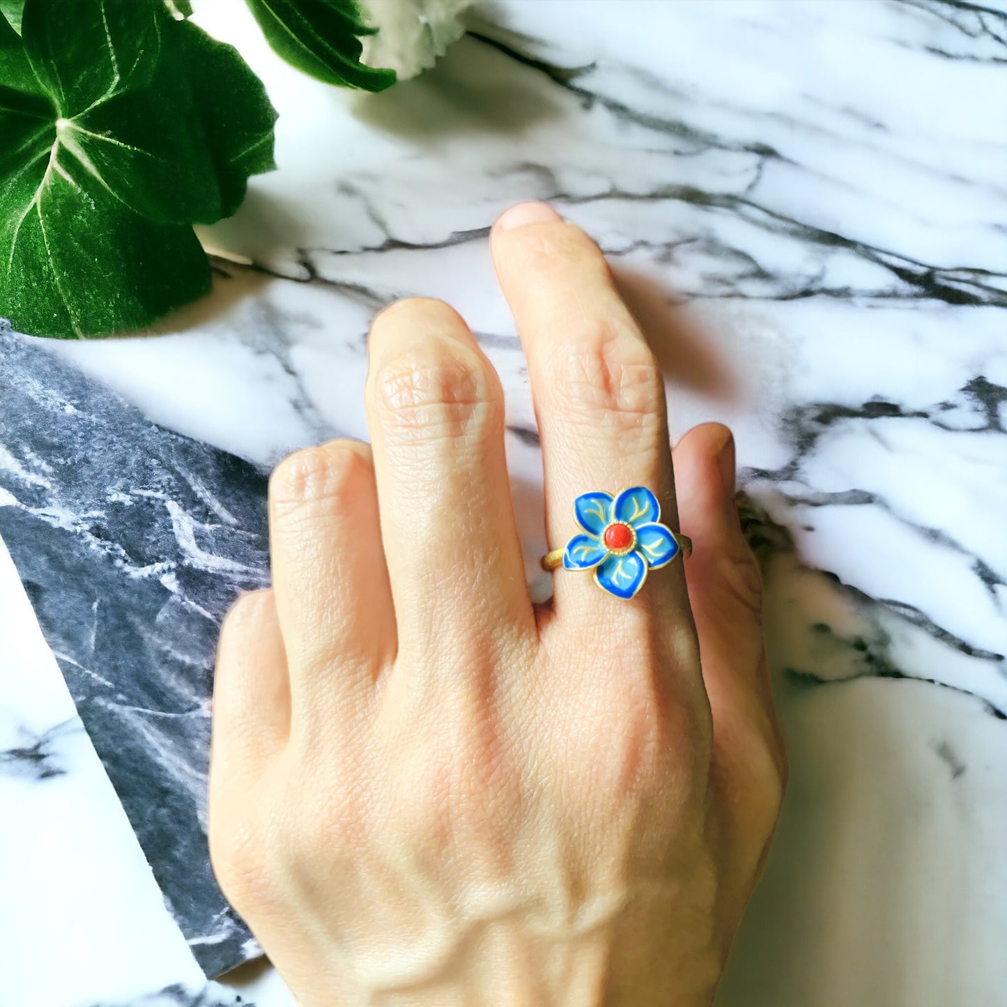 Vintage Style Cloisonne Flower Ring