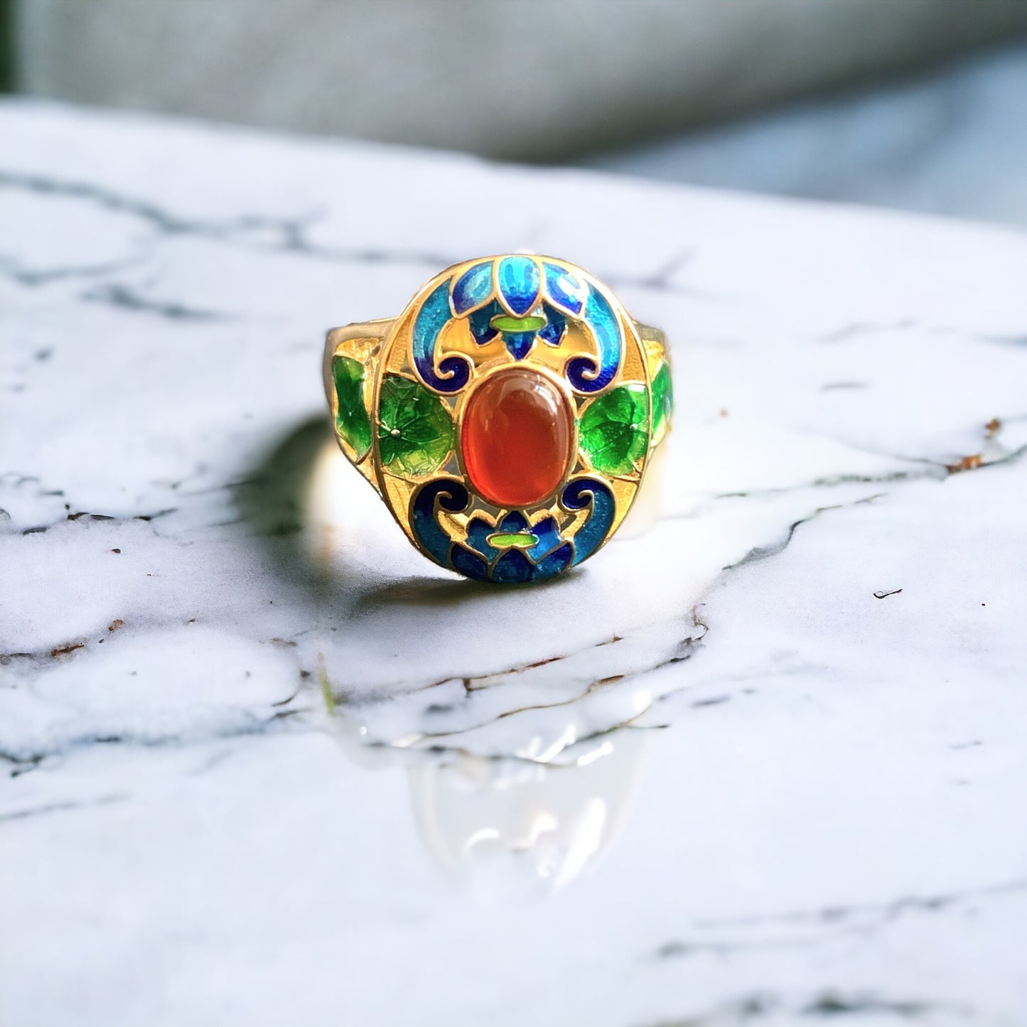 Vintage Style Cloisonne Statement Ring