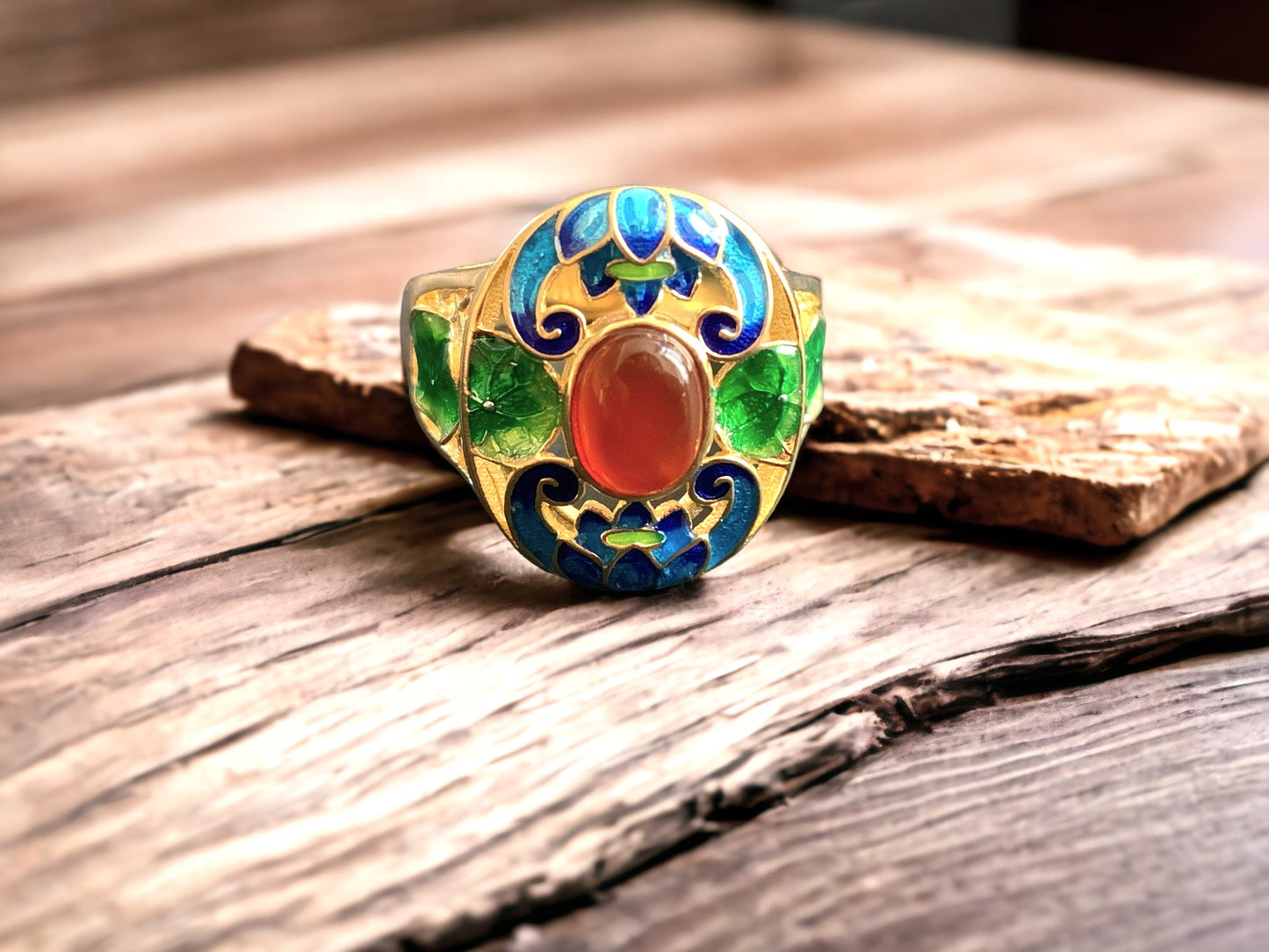 Vintage Style Cloisonne Statement Ring