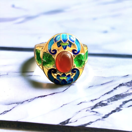 Vintage Style Cloisonne Statement Ring