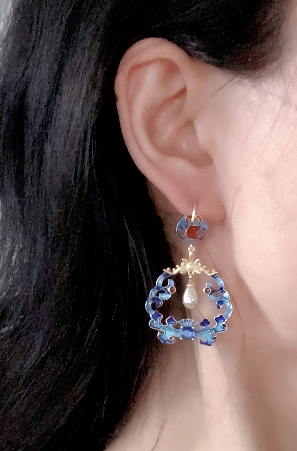 Butterfly Cloisonne Earrings with Pearls