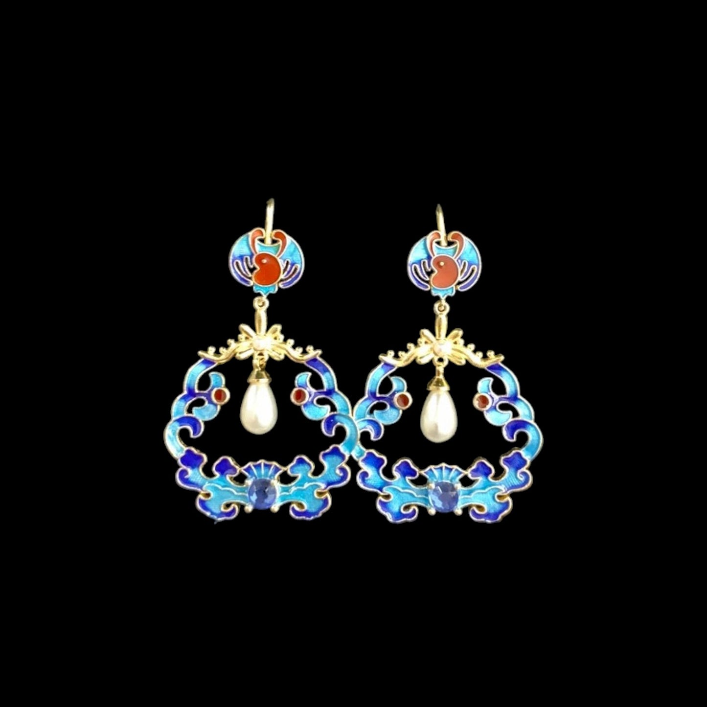 Butterfly Cloisonne Earrings with Pearls