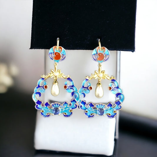 Butterfly Cloisonne Earrings with Pearls