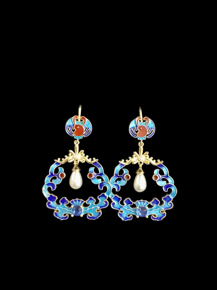 Butterfly Cloisonne Earrings with Pearls