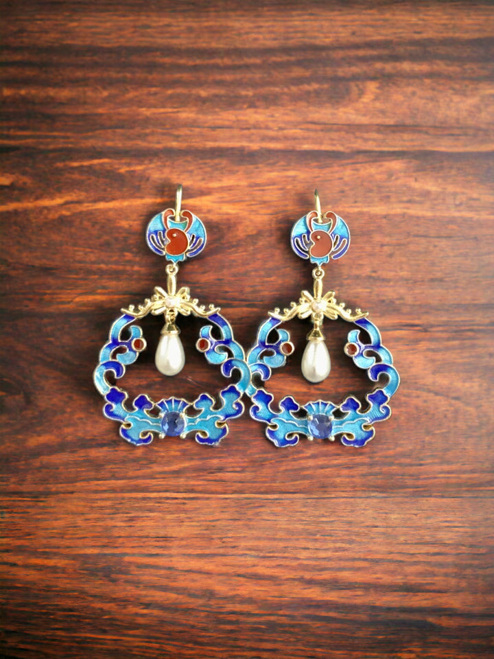 Butterfly Cloisonne Earrings with Pearls