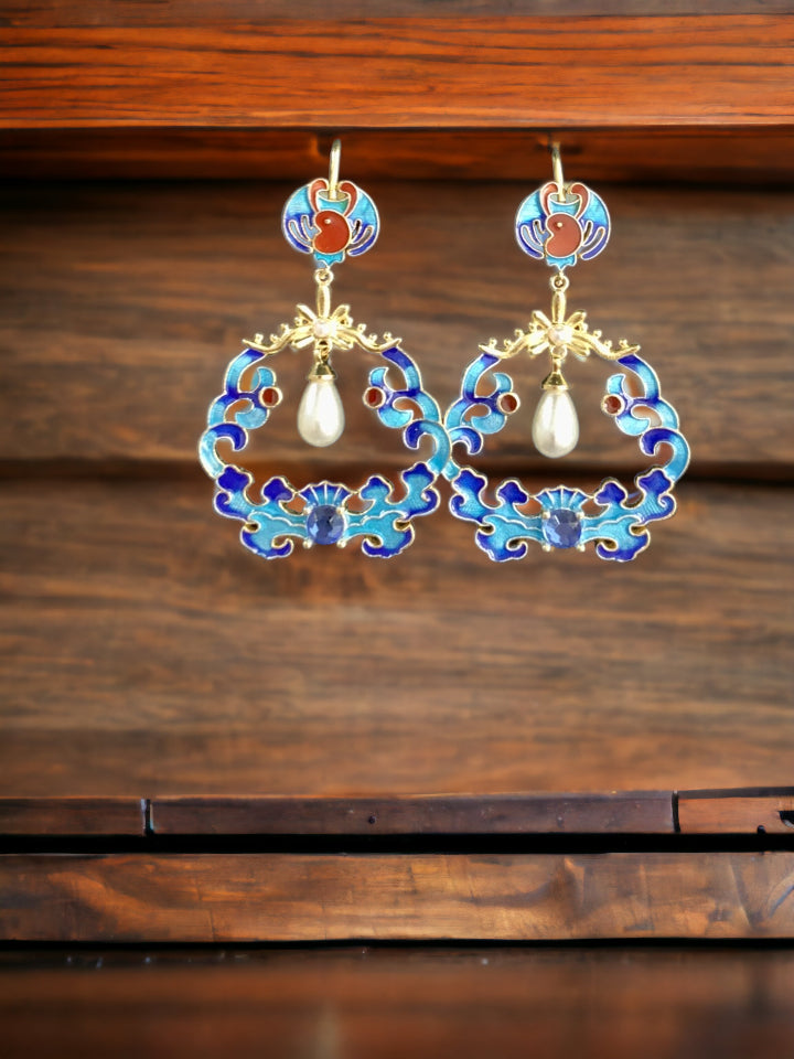 Butterfly Cloisonne Earrings with Pearls