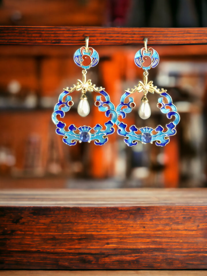Butterfly Cloisonne Earrings with Pearls
