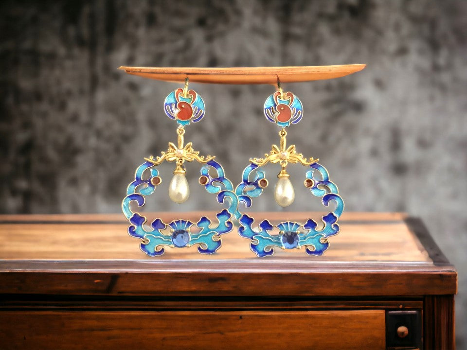 Butterfly Cloisonne Earrings with Pearls