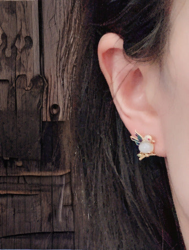 Magpie Enamel Stud Earrings