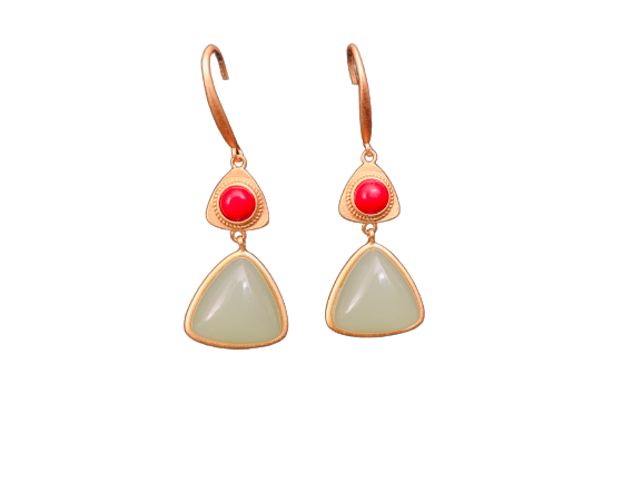 Geometric Vitreous Enamel Jade Earrings