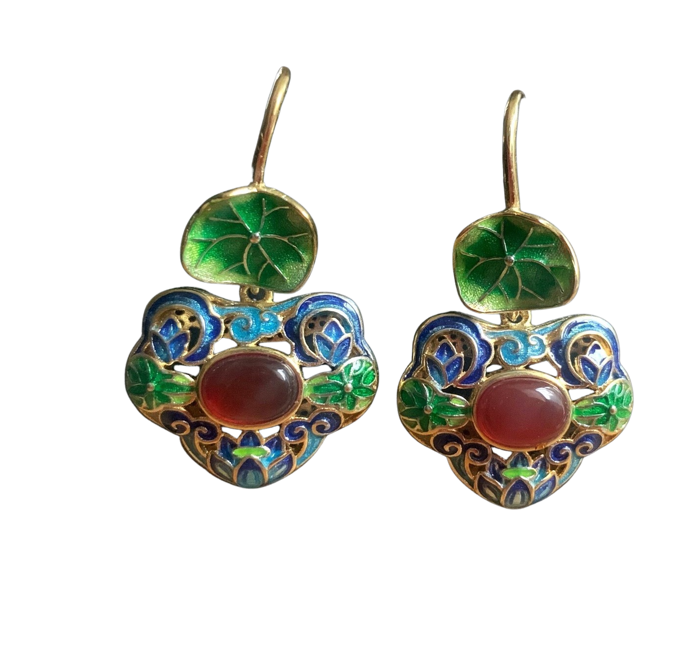 Cloisonne Lotus Leaf Floral Earrings