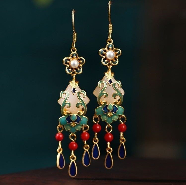 Cloisonne Tassel Drop Earrings