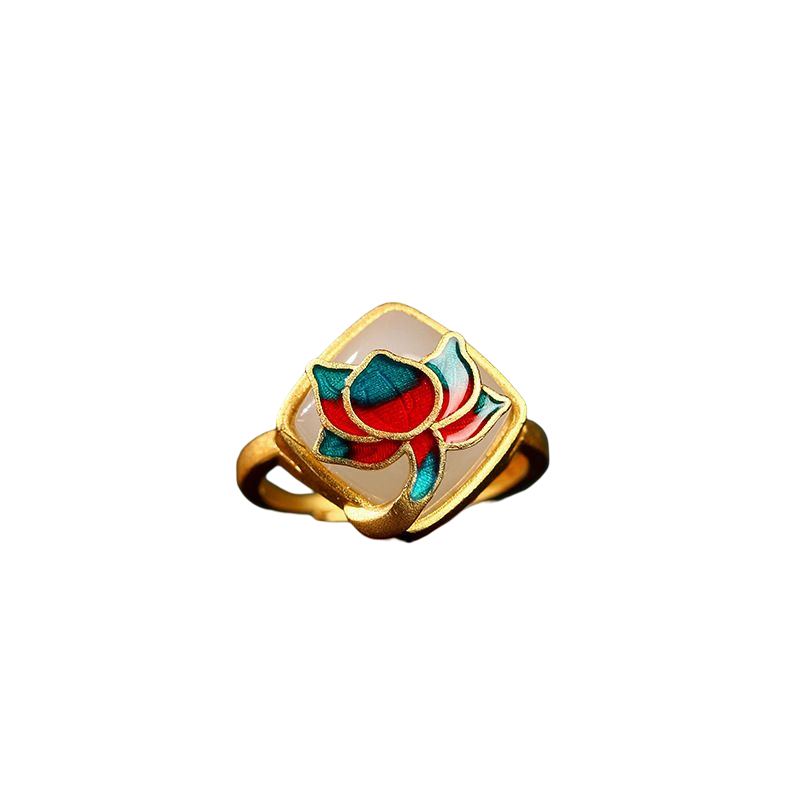 Lotus Flower Enamel Statement Ring