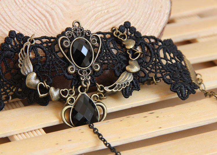 Gothic Black Lace Finger Ring Bracelet