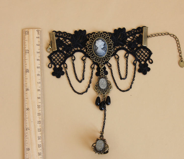 Gothic Black Lace Victorian Hand Chain Bracelet
