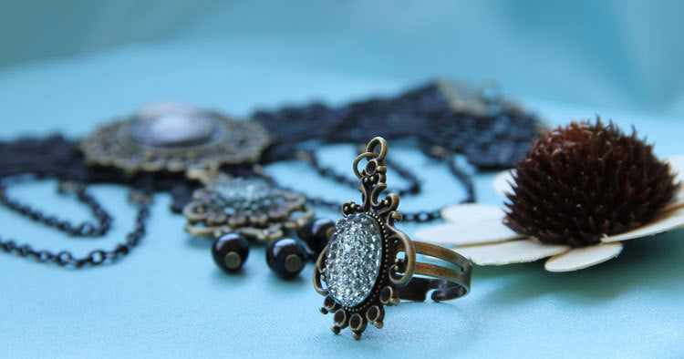Gothic Black Lace Victorian Hand Chain Bracelet