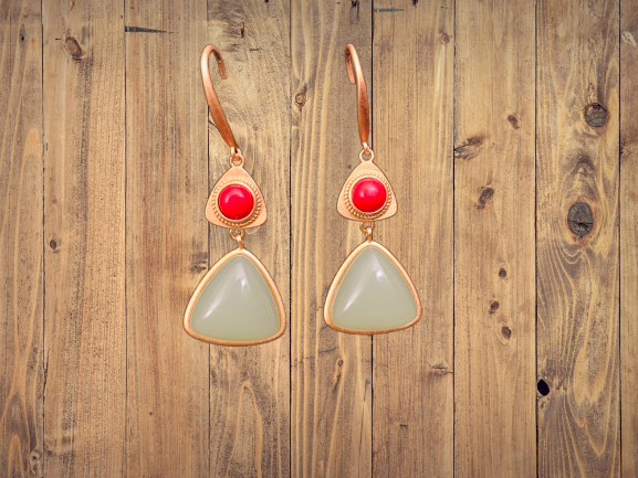 Geometric Vitreous Enamel Jade Earrings