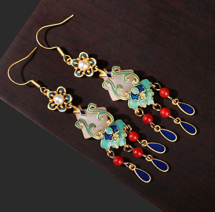 Cloisonne Tassel Drop Earrings
