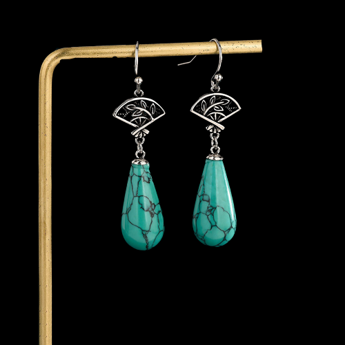 Fan Shape Turquoise Vintage Style Drop Earrings