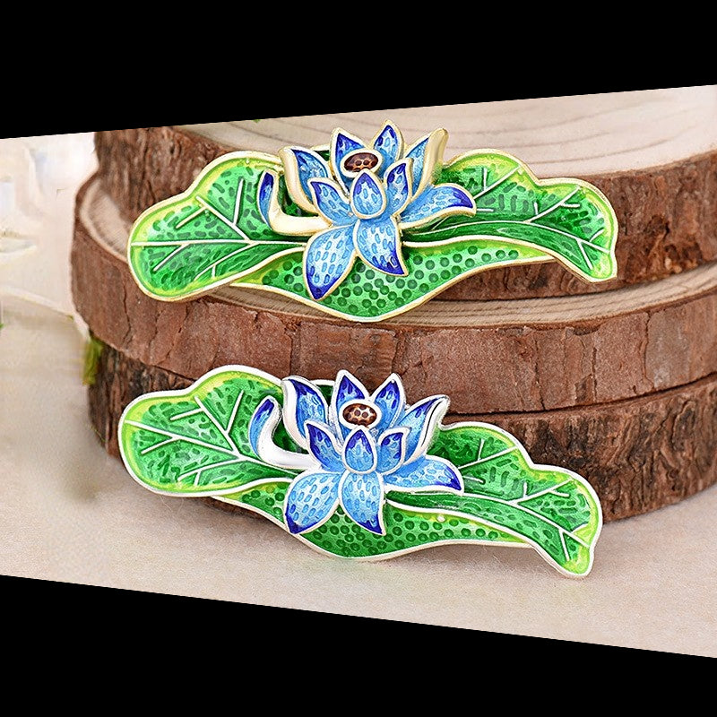Cloisonne Lotus Flower Floral Statement Pendant