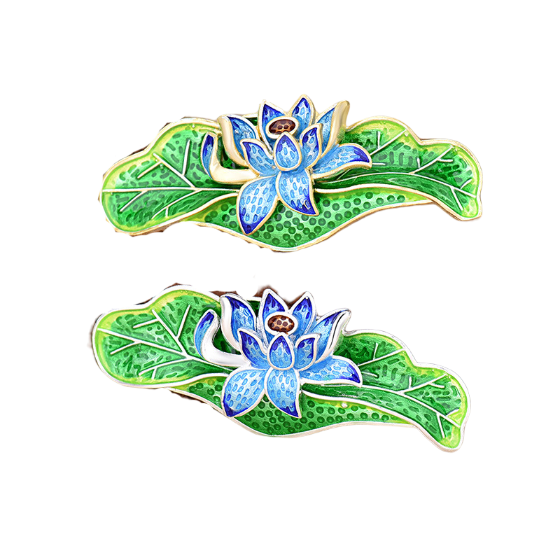Cloisonne Lotus Flower Floral Statement Pendant