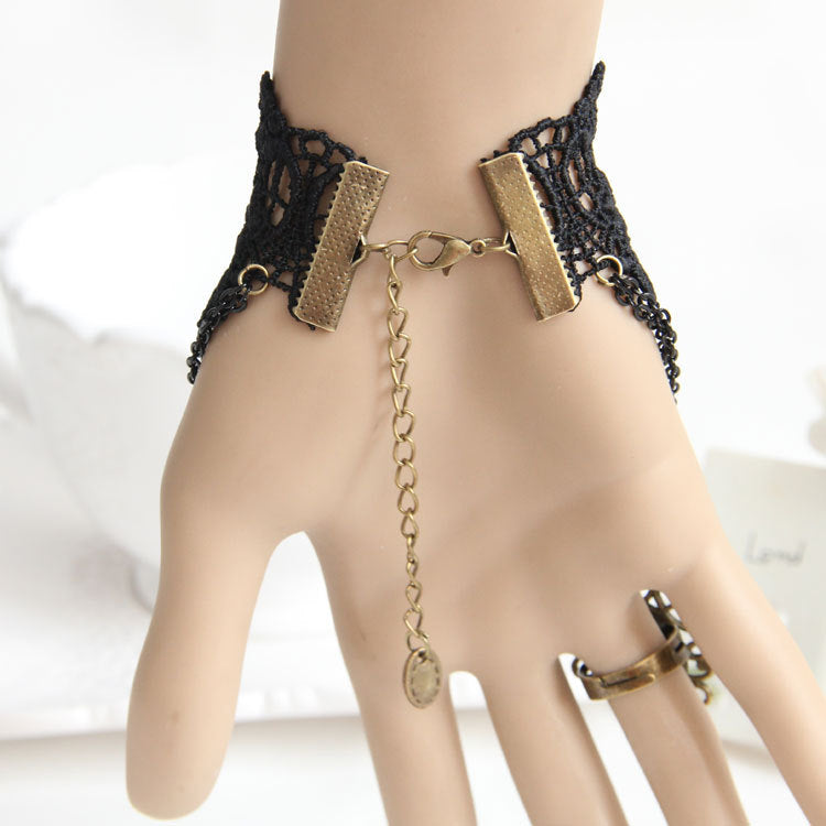 Gothic Black Lace Finger Ring Bracelet
