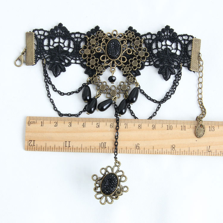 Gothic Black Lace Finger Ring Bracelet