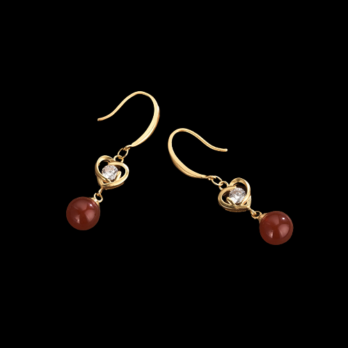 Heart Shape Zirconia Carnelian/Chrysoprase/Chalcedony Earrings