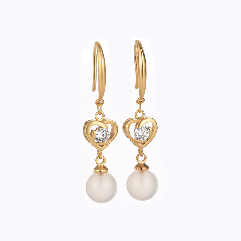 Heart Shape Zirconia Carnelian/Chrysoprase/Chalcedony Earrings
