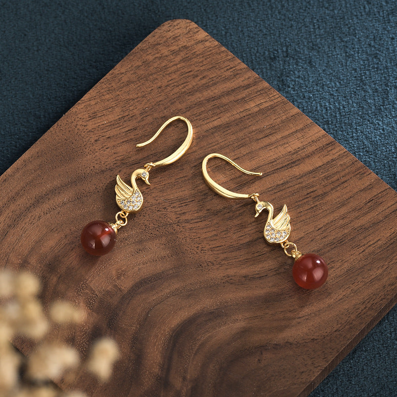 Zirconia Swan Carnelian/Chrysoprase/Chalcedony Earrings