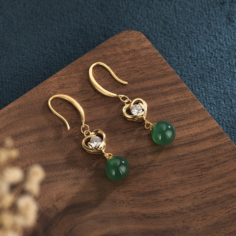 Heart Shape Zirconia Carnelian/Chrysoprase/Chalcedony Earrings