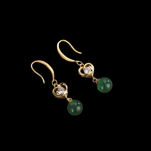 Heart Shape Zirconia Carnelian/Chrysoprase/Chalcedony Earrings