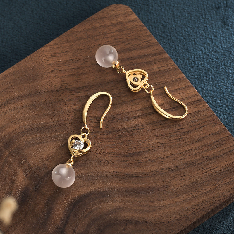 Heart Shape Zirconia Carnelian/Chrysoprase/Chalcedony Earrings