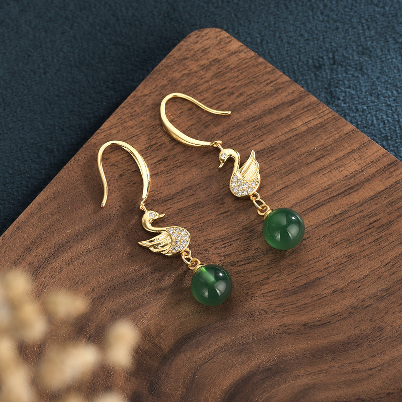 Zirconia Swan Carnelian/Chrysoprase/Chalcedony Earrings