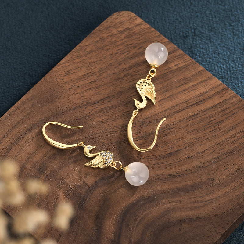 Zirconia Swan Carnelian/Chrysoprase/Chalcedony Earrings