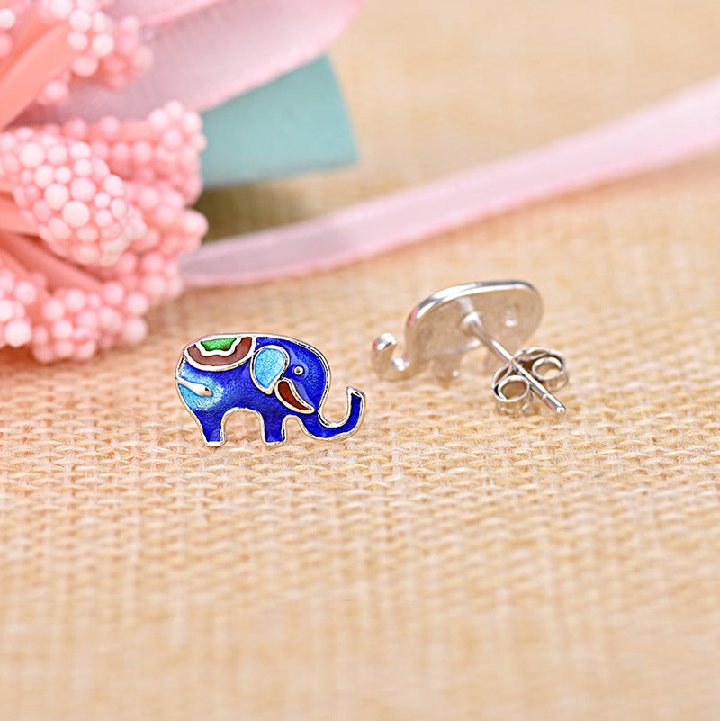 Vintage Style Cloisonne Elephant Stud Earrings