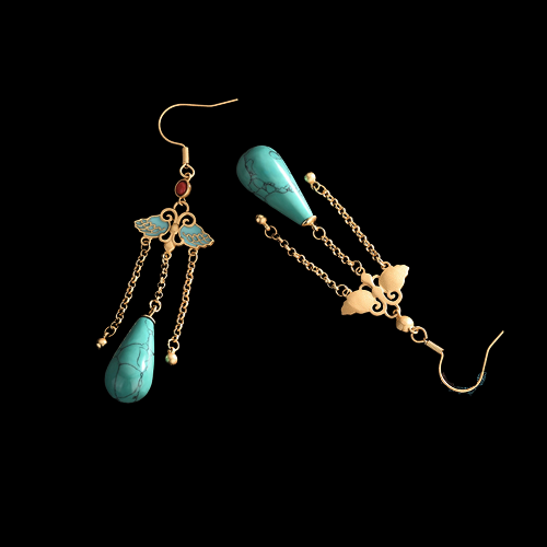 Butterfly Turquoise Tassel Drop Vintage Style Earrings