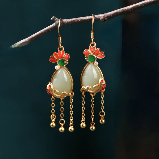 Vintage Style Koi Fish Tassel Drop Earrings