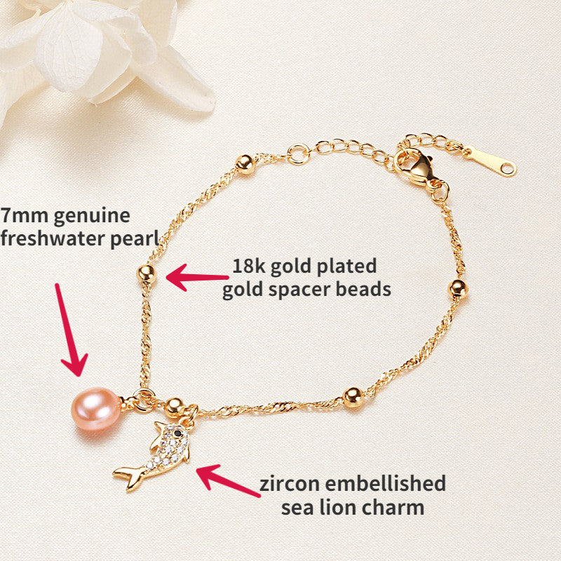 Genuine Pearl Bracelet with Sea Lion Charm