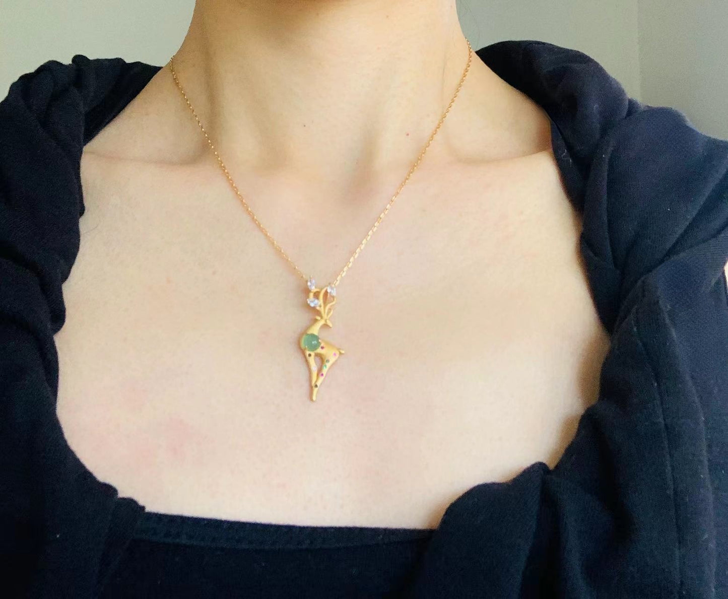 Sika Deer Chrysoprase Necklace